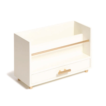 Juliet Desk Organizer, 3 Compartments, 1 Drawer, 9.5" X 4.2" X 4.9", White/gold, Wood/metal