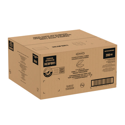 Compostable Fiber Hinged Trays, Proplanet Seal, 8.98 X 9.35 X 2.17, Ivory, Molded Fiber, 200/carton