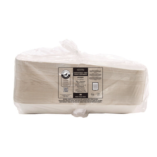 Compostable Fiber Hinged Trays, Proplanet Seal, 8.98 X 9.35 X 2.17, Ivory, Molded Fiber, 200/carton