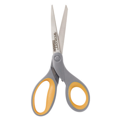 Titanium Bonded Scissors, 8" Long, 3.5" Cut Length, Gray/yellow Straight Handle, 3/pack