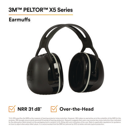 Peltor X Series Earmuffs, Model X5a, 31 Db Nrr, Black