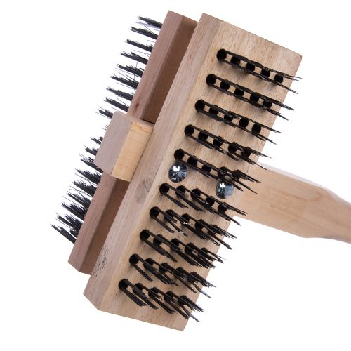 Sparta Broiler Master Grill Brush And Scraper With Handle, Metal Bristles, 48" Natural Wood Handle