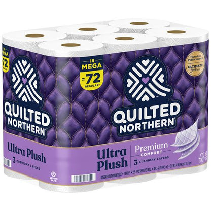 Ultra Plush Bathroom Tissue, Mega Roll, Septic Safe, 3-ply, White, 255 Sheets/roll, 18 Rolls/carton