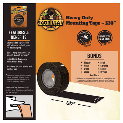 Heavy Duty Mounting Tape, Permanent, Holds Up To 60 Lb (1 Lb Per 2 In), 1 X 120, Black