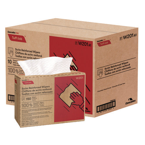 Tuff-job Scrim Reinforced Wipers, 4-ply, 9.25 X 12.5, White, 150/box, 10 Boxes/carton