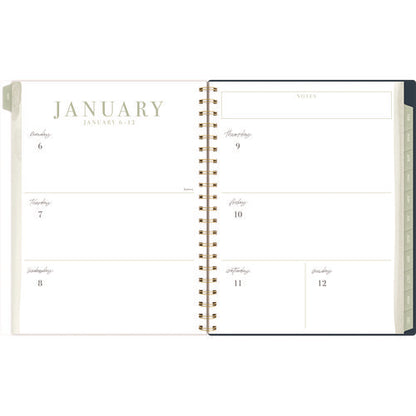 Leah Bisch Weekly/monthly Floral Planner, Floral Artwork, 11" X 9.25", Blue/white/gold Cover, 12-month (jan To Dec): 2025