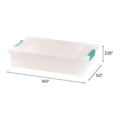 Latch Lid Storage Box, 2.3 Gal, 14 X 11 X 3.5, Clear Bin/seafoam Latches