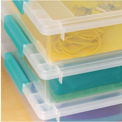 Latch Lid Storage Box, 2.3 Gal, 14 X 11 X 3.5, Clear Bin/seafoam Latches