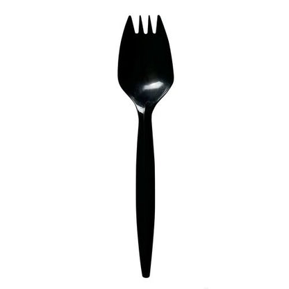 Mediumweight Wrapped Polypropylene Cutlery, Spork, Black, 1,000/carton