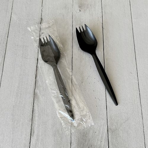 Mediumweight Wrapped Polypropylene Cutlery, Spork, Black, 1,000/carton