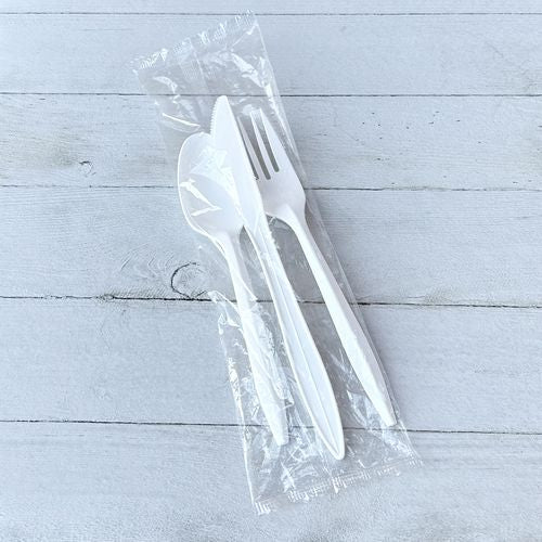 Three-piece Cutlery Kit, Fork/knife/teaspoon, Mediumweight, White, 250/carton