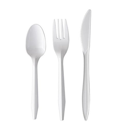 Three-piece Cutlery Kit, Fork/knife/teaspoon, Mediumweight, White, 250/carton