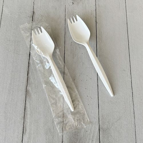 Mediumweight Wrapped Polypropylene Cutlery, Spork, White, 1,000/carton