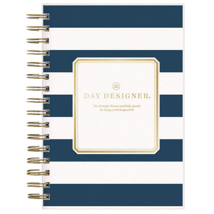 Day Designer Navy Stripe Daily/monthly Planner, Horizontal Stripe Artwork, 8 X 5, Navy/white Cover, 12-month (jan-dec): 2025