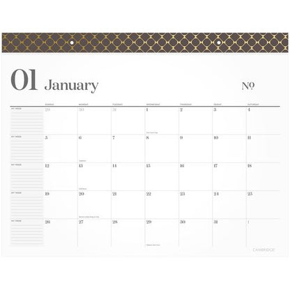 Workstyle Monthly Desk Pad Calendar, 21.75 X 17, White Sheets, Brown/gold Headband, Clear Corners, 12-month (jan-dec): 2025