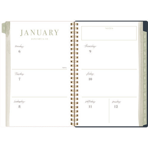 Leah Bisch Weekly/monthly Floral Planner, Floral Artwork, 8.5" X 6.38", Blue/white/gold Cover, 12-month (jan To Dec): 2025