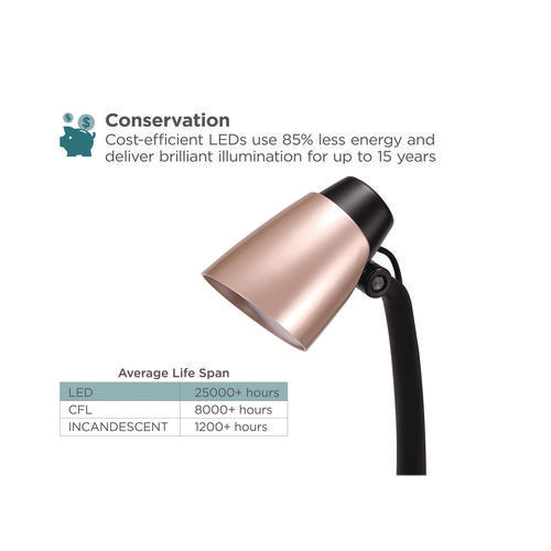 Modern Led Desk Lamp, Black/rose Gold