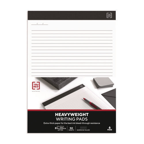 Notepads, Narrow Rule, 50 White 8.5 X 11.75 Sheets, 6/pack