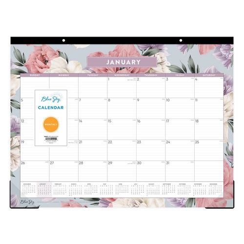 Tula Monthly Desk Pad Calendar, Floral Artwork, 22" X 17", White/purple/pink Sheets, Black Headband, 12-month (jan-dec): 2025