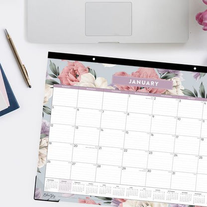 Tula Monthly Desk Pad Calendar, Floral Artwork, 22" X 17", White/purple/pink Sheets, Black Headband, 12-month (jan-dec): 2025