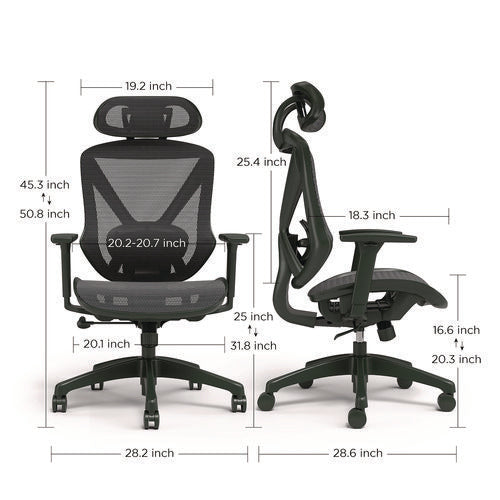 Taunton Ergonomic Mesh Swivel Task Chair, Supports Up To 275 Lb, 17.44 To 20.98 Seat Height, Black Seat/back, Black Base