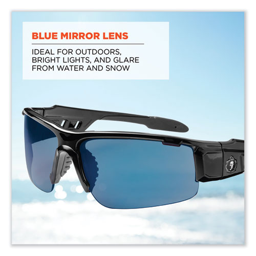 Skullerz Dagr Safety Glasses, Black Nylon Impact Frame, Blue Mirror Polycarbonate Lens