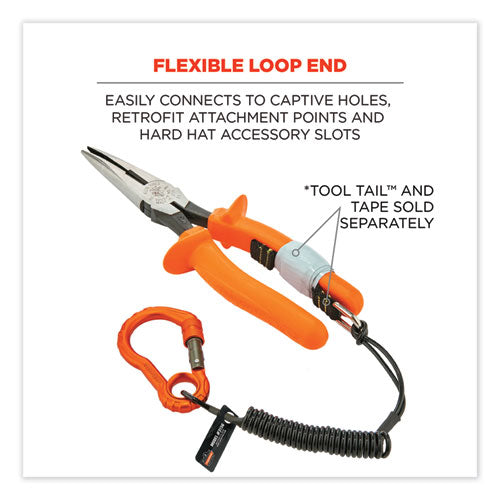 Squids 3156 Coiled Tool Lanyard With Carabiner, 2 Lb Max Work Capacity, 12" To 48", Black/orange