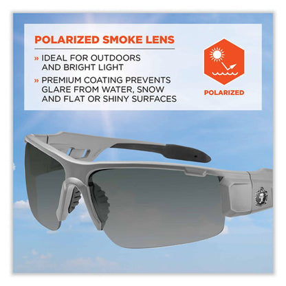 Skullerz Dagr Safety Glasses, Matte Gray Nylon Impact Frame, Polarized Smoke Polycarbonate Lens