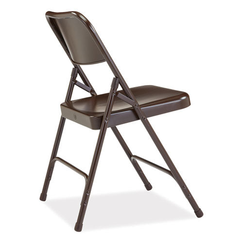 200 Series Premium All-steel Double Hinge Folding Chair, Supports Up To 500 Lb, 17.25" Seat Height, Brown, 4/carton