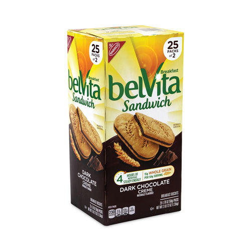 Belvita Breakfast Biscuits, Dark Chocolate Creme Breakfast Sandwich, 1.76 Oz Pack, 25 Packs/carton