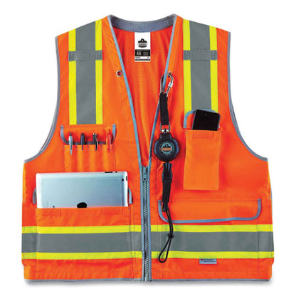 Glowear 8254hdz Class 2 Heavy-duty Surveyors Zipper Vest, Polyester, 4x-large/5x-large, Orange