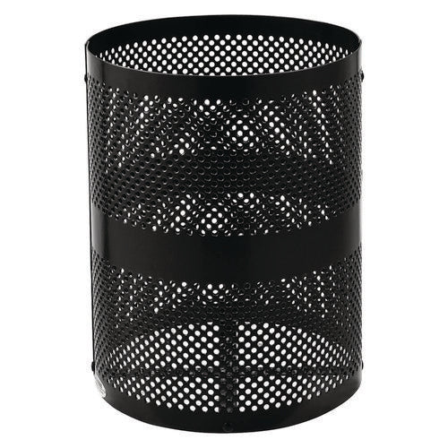 Outdoor Perforated Steel Trash Can With Dome Lid, 36 Gal, Steel, Black