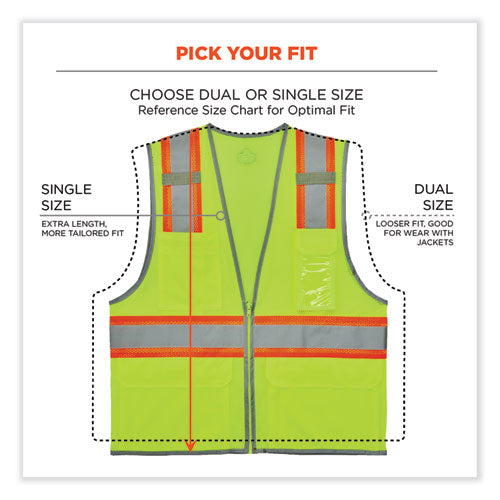 Glowear 8246z Class 2 Two-tone Mesh Reflective Binding Zipper Vest, Polyester, Small/medium, Lime