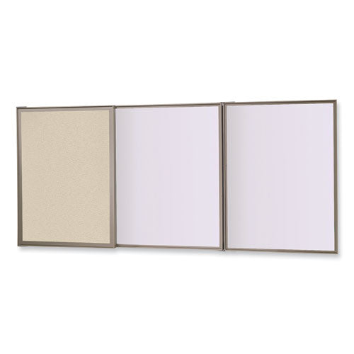 Visuall Pc Whiteboard Cabinet With Fabric Bulletin Board Exterior Doors, 36" X 24", Beige/white Surface, Satin Aluminum Frame