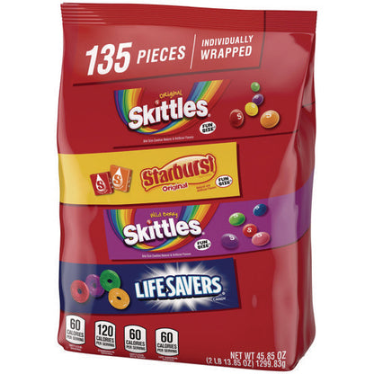 Skittles, Starburst And Life Savers Fun Size Fruity Candy Assortment, 45.85 Oz Bag, 135 Pieces, Individually Wrapped