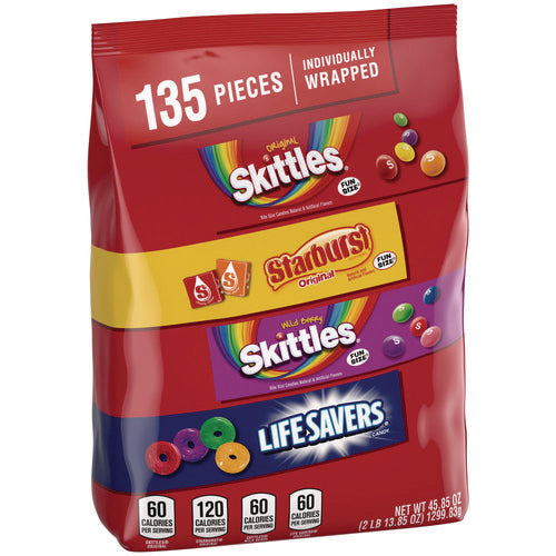 Skittles, Starburst And Life Savers Fun Size Fruity Candy Assortment, 45.85 Oz Bag, 135 Pieces, Individually Wrapped