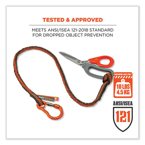 Squids 3100f(x) Tool Lanyard With Aluminum Carabiner + Loop, 10 Lb Max Working Capacity, 38" To 48" Long, Orange/gray