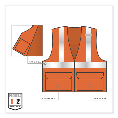 Glowear 8225z Class 2 Standard Solid Vest, Polyester, Orange, Large/-large