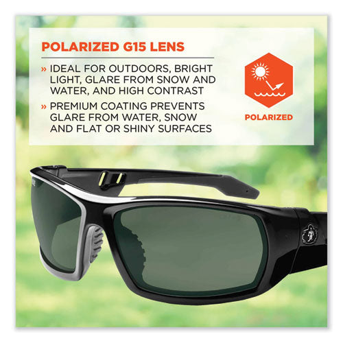 Skullerz Odin Safety Glasses, Black Nylon Impact Frame, Polarized G15 Polycarbonate Lens