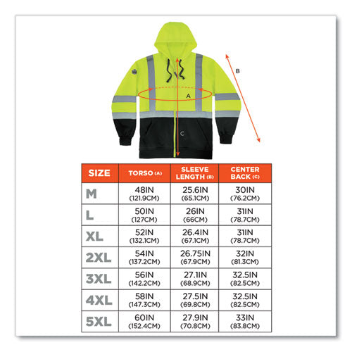 Glowear 8372 Zipup Hivis Class 3 Zip Hooded Sweatshirt With Black Bottom, Polar Fleece, Lime, 5x-large