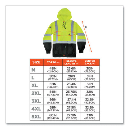 Glowear 8373 Hi-vis Class 3 Hooded Sweatshirt With Black Bottom, Polar Fleece, Lime, 3x-large