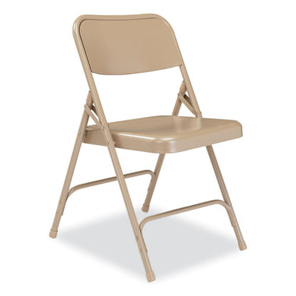 200 Series Premium All-steel Double Hinge Folding Chair, Supports Up To 500 Lb, 17.25" Seat Height, Beige, 4/carton