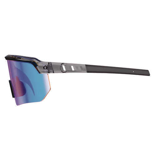 Skullerz Aegir Safety Glasses With Mirrored Lenses, Clear Smoke Nylon Impact Frame, Blue Mirror Polycarbonate Lens