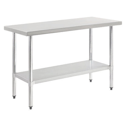 Work Table With Undershelf, Rectangular, 48 X 24 X 35, Silver Top, Silver Base/legs