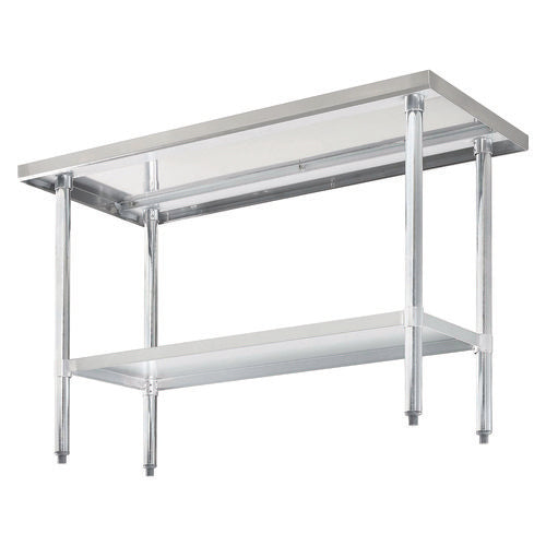 Work Table With Undershelf, Rectangular, 48 X 24 X 35, Silver Top, Silver Base/legs