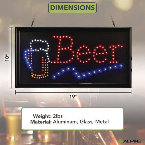 Led Rectangular Beer Sign, 19 X 10, Black Frame, Blue/green/orange/red/white Graphics