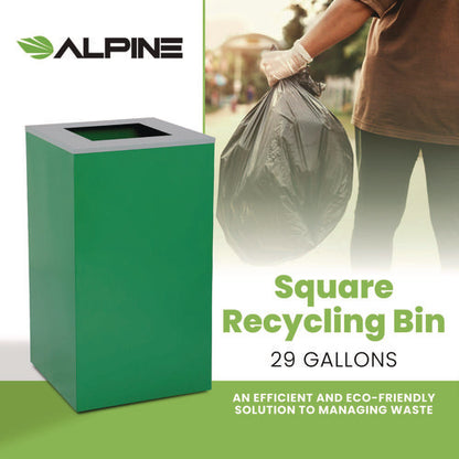 29 Gallon Trash/recycling Cans, Steel, Green Can With Square Lid