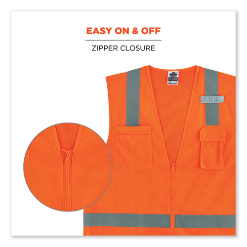 Glowear 8249z-s Single Size Class 2 Economy Surveyors Zipper Vest, Polyester, Large, Orange