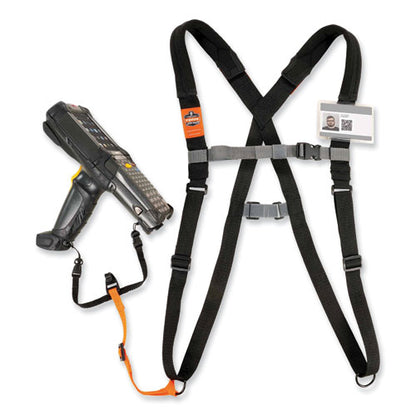 Squids 3138 Padded Barcode Scanner Lanyard Harness, 27" Arm Straps, 18.5" Lanyard, Black/orange/gray