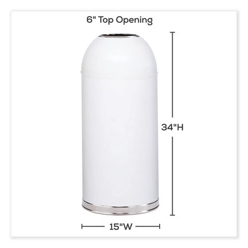 Open Top Dome Receptacle, 15 Gal, Steel, White